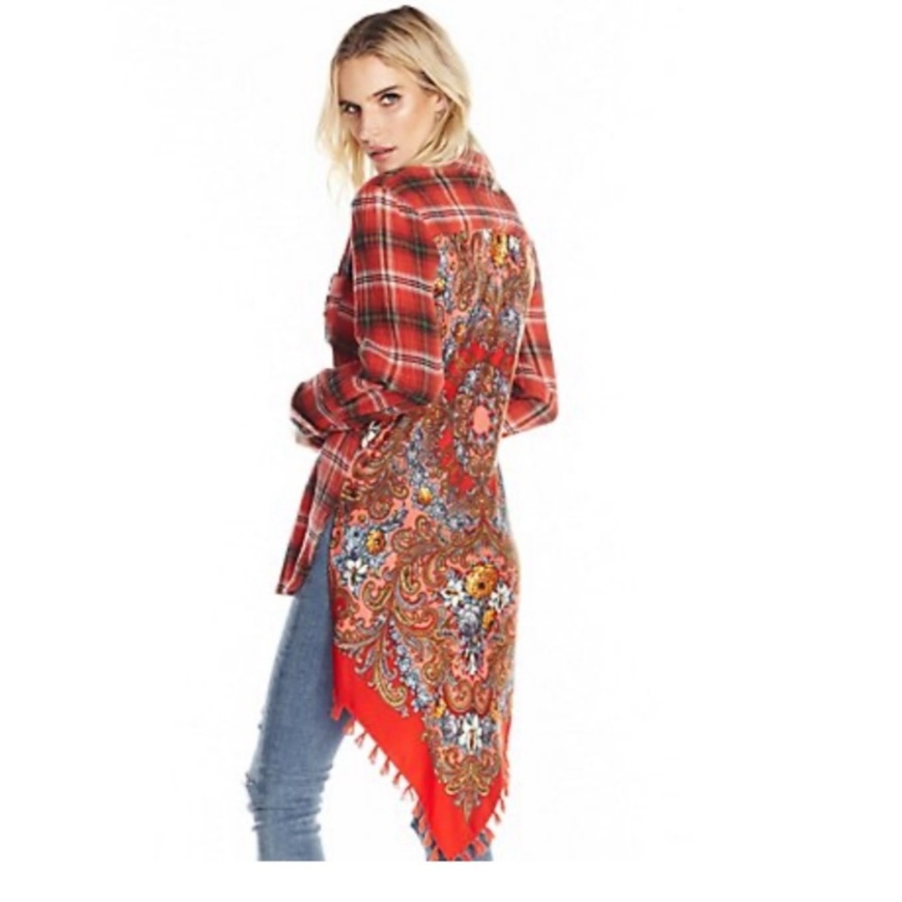 Aratta Silent Journey Top Plaid Floral Contrast Button Shirt